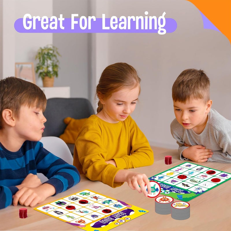 SpriteGru Monster Theme Bingo Game, Uppercase Letters & Numbers Learning, Alphabet ABC and 123 Bingo Board Game for Kids, Preschoolers, Perfect for Classroom & at Home (Up to 12 Players) - Image 4